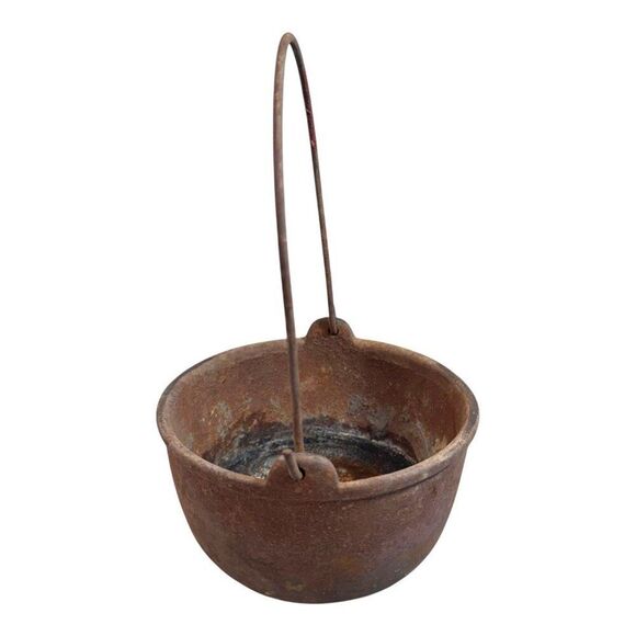Antique Cast Iron Hanging Pot 6" w/ Handle Smelting Blacksmith Rusted Steam Punk - Picture 3 of 8